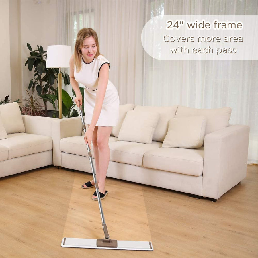 18 inch Professional Microfiber Mop Floor Cleaning System, Flat Mop with Stainless Steel Handle, 4 Reusable Washable Mop Pads, Wet and Dust Mopping